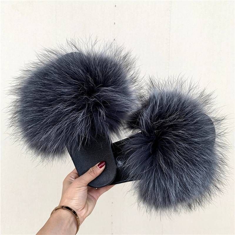 Faux Fur Slippers For Women, Plush Raccoon/Fox Hair-Like Fluffy House Shoes, Breathable EVA Sole For Indoor/Outdoor Comfort (36-45, 12+ Colors)_vogvips.com