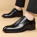 HPIOPL Men's Brogue Derby Shoes - Japanese-Inspired Square Toe Design With Wood Grain PU Leather & Rubber Sole_vogvips.com