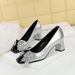 5299-H65 Wind Mary Jane Women's Shoes Water Diamond Shining Bow Thick Middle Heel Square Head Color Blocked High Heels_vogvips.com