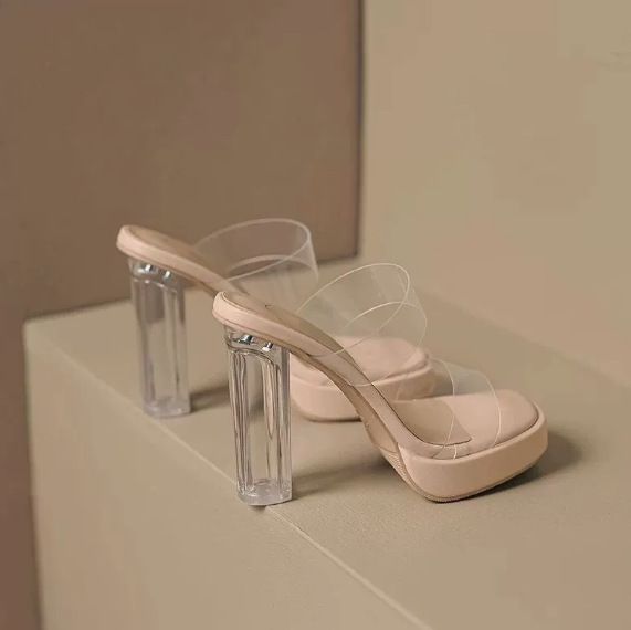 Unique Design Transparent High-heeled Shoes, New Summer Fashion Trend, Waterproof Platform, Ultra-high Thick Heel,_vogvips.com