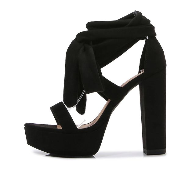 New2025 Suede Lace-up High Heels For Women, Solid Color Fish-mouth Waterproof Platform Bag And Chunk-heeled Sandals_vogvips.com