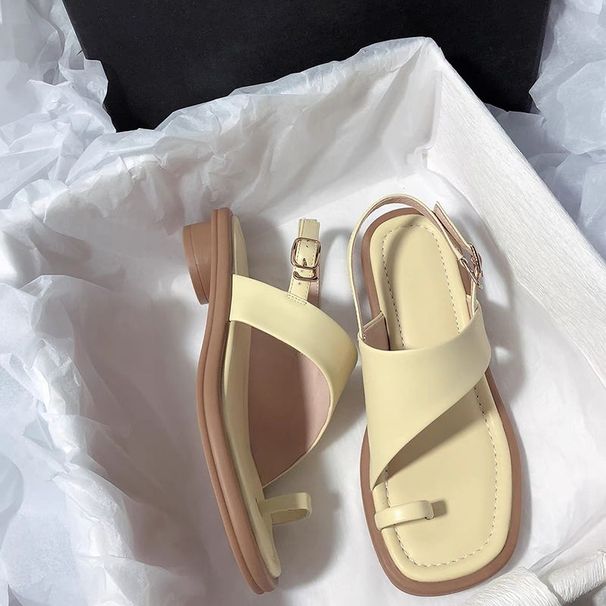 Women's Toe-Loop Sandals Summer 2024 New Model For Outdoor Wear, Exquisite Low-Heel Niche Design, Vintage Beach Roman_vogvips.com