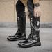 European Warm Series Spring And Autumn Korean Style Hidden Heel Martin High Tube Denim Motorcycle Men's Long Punk Stage Performance Leather_vogvips.com