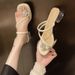 Summer Gentle Wind Rhinestone Flower Flip-flop Chunky Heel Sandals Women's Outdoor Square Toe Transparent High Heel Sandals_vogvips.com
