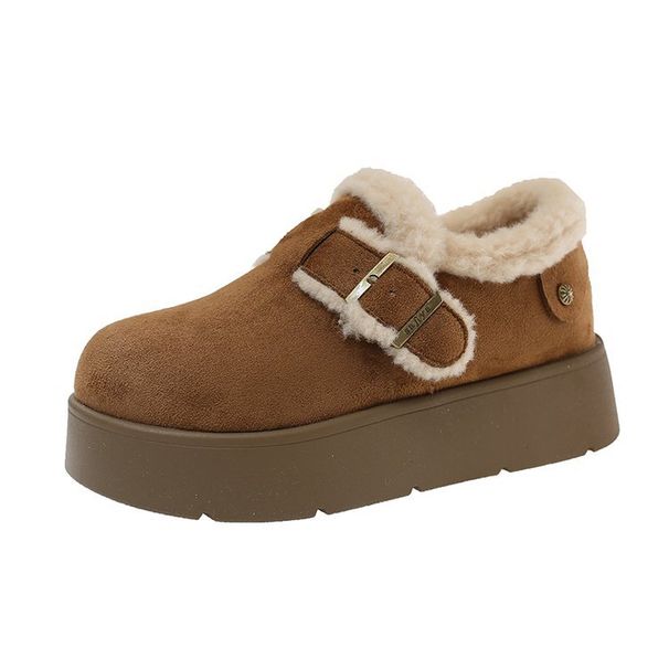 Sponge Cake Thick Sole Height Increasing All Inclusive Hairy Boken Shoes For Women In Winter With Plush Snow Boots_vogvips.com