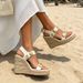 Women's Platform Sandals Cross-Strap Rope Sole Wedge Summer Shoes Studded Strap Height Increasing Straw Woven_vogvips.com