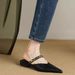 2025 Summer Women's Chain Strap Pointed Toe Low Heel Flat Sandals For Outdoor Wear, Woven Closed-Toe Mule Slippers_vogvips.com