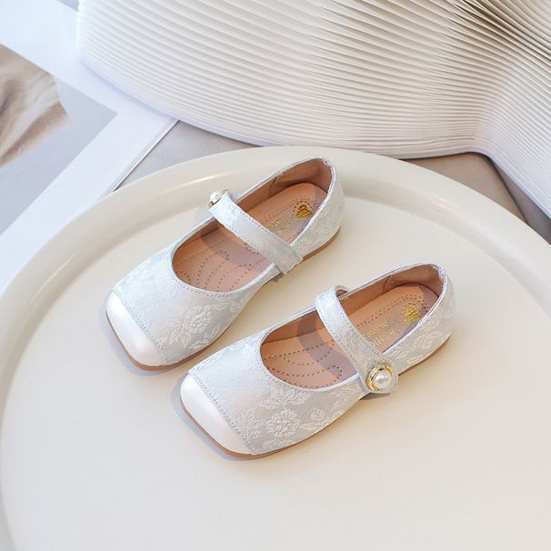 Girls' Chinese Embroidered Silk Shoes – Elegant Hanfu Princess Flats For Toddler & Kids (Black/Cream, Breathable PU Lining & Anti-Slip Sole)_vogvips.com