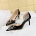 638-AK33 Banquet Women's High Heels Shallow Mouth Pointed Side Hollow Patent Leather Metal Round Water Diamond Buckle_vogvips.com