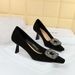 6183-3K83 Fashion Banquet Women's Shoes With Thin High Heels, Suede Surface, Shallow Mouth Square Head Metal Water_vogvips.com