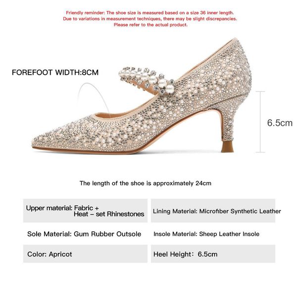 cameido Wedding Shoes Mary Jane High - Heeled Shoes With Pearl And Rhinestones, Thin Heel, Pointed Toe, One - Strap Single Shoes_vogvips.com
