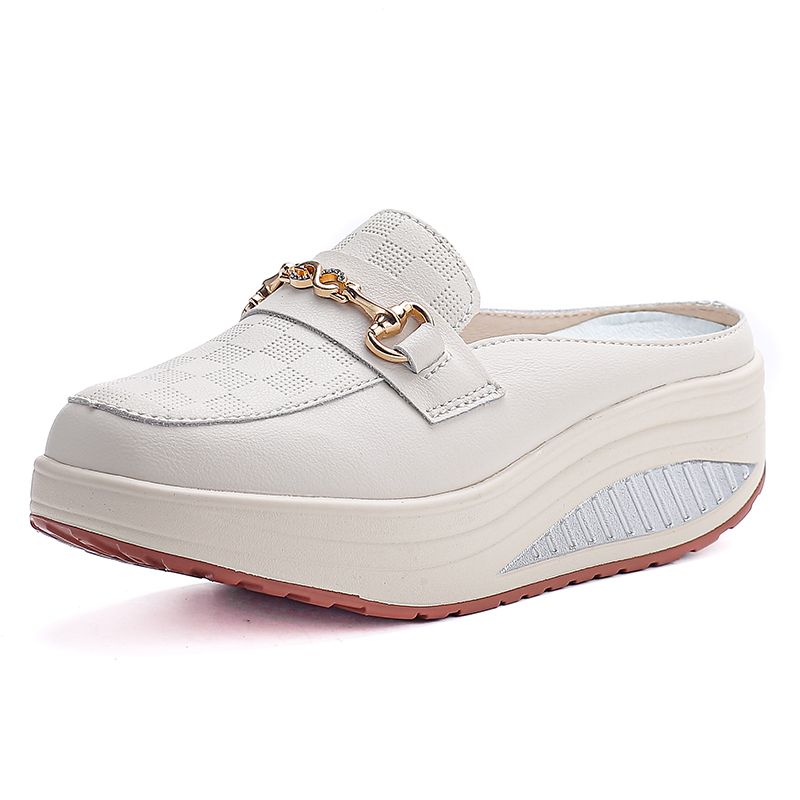 Summer Fashion Thick-soled Platform Mary Jane Shoes, Versatile Casual Leather Flip-flops With Metal Fasteners, Breathable Half-heel Sandals_vogvips.com
