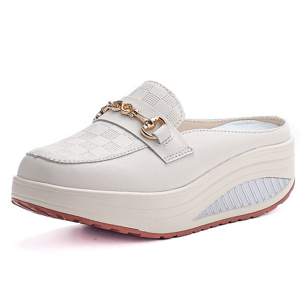 Summer Fashion Thick-soled Platform Mary Jane Shoes, Versatile Casual Leather Flip-flops With Metal Fasteners, Breathable Half-heel Sandals_vogvips.com