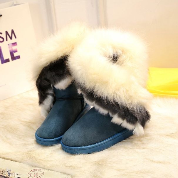 Women's Shoes Plus Size Furry Snow Boots For Women, New Winter Style, Imitation Fox Fur, Warm Mid Calf Boots, Women's Cotton Boots_vogvips.com