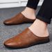 Fashion Comfy Mens Mules Italian Men Slippers Genuine Leather Loafers Casual Outdoor Non-slip Half Slipper Lazy Shoes_vogvips.com