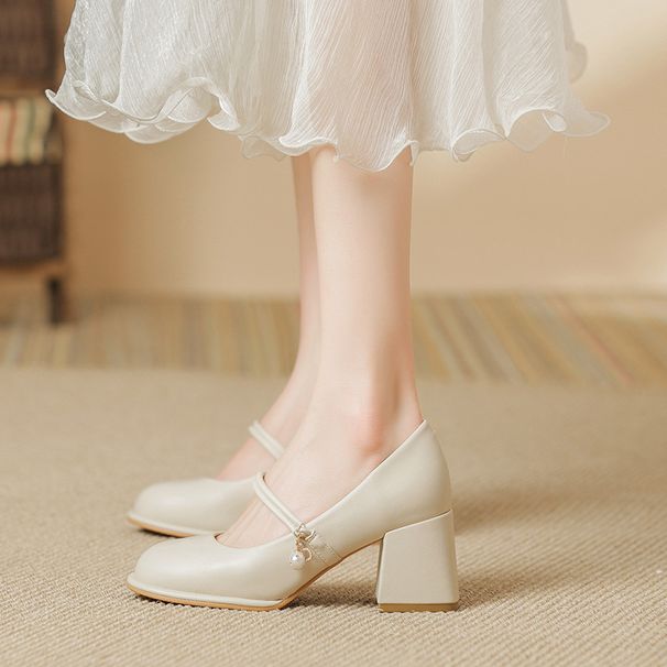 MTX Cheongsam Mary Jane Flats Women 2025 New Fairy Thick Heel High Heels Soft Leather Gentle Bridesmaid Shoes_vogvips.com