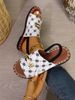 Women's Large Size Flat Sandals Elastic Band Fabric Cross-Over Design with Metal Decorations for Beach Casual Wear_vogvips.com