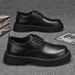 Autumn 2024 New Men's Business Waterproof Black Leather Chef Men Korean Style Versatile Thick Sole Work Shoes_vogvips.com
