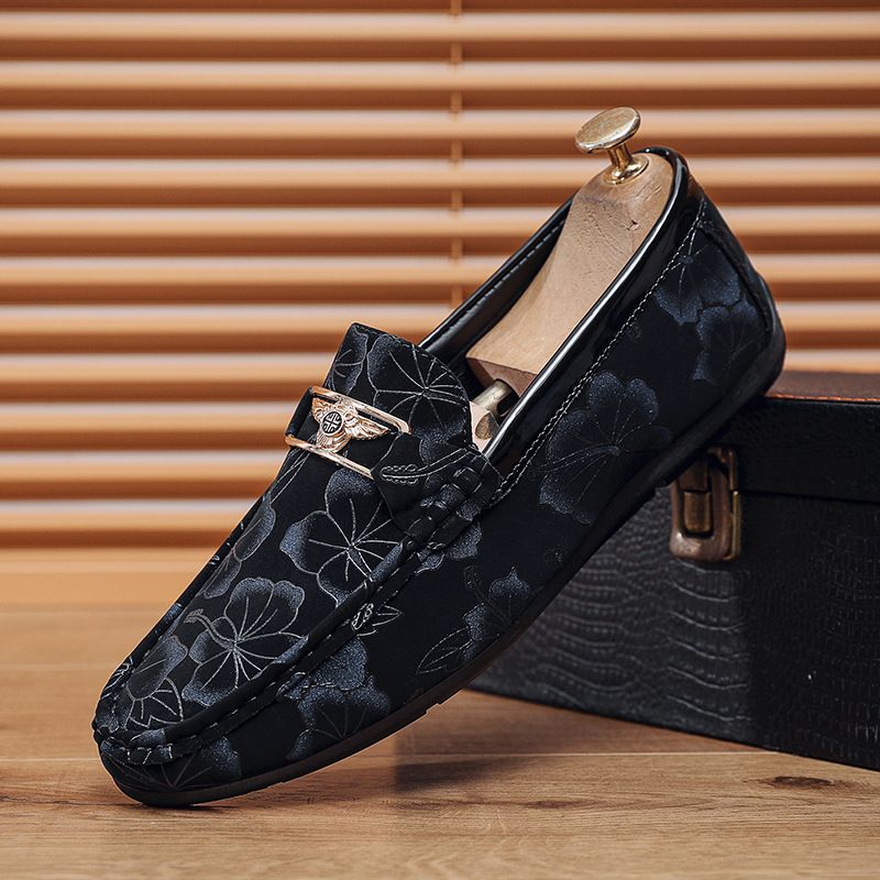 Bean Shoes 2025 Spring New Style Men's British Floral Lazy Loafers_vogvips.com