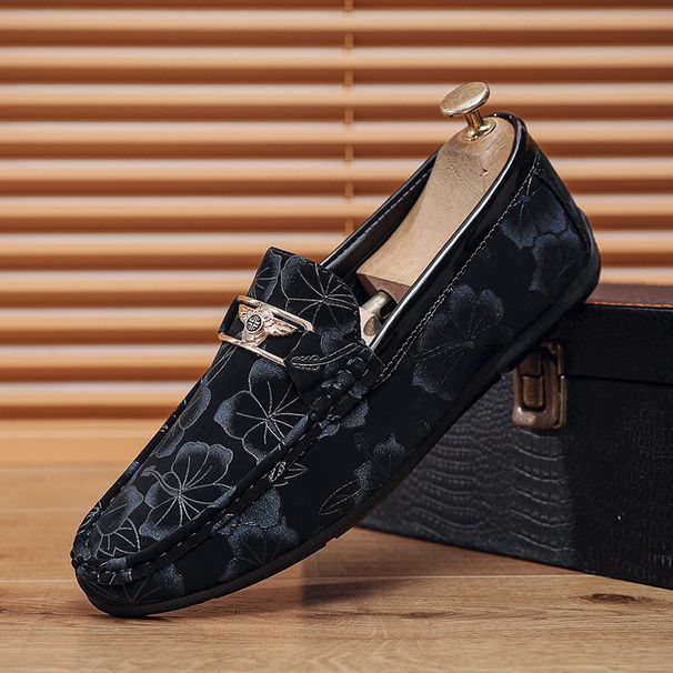 Bean Shoes 2025 Spring New Style Men's British Floral Lazy Loafers_vogvips.com