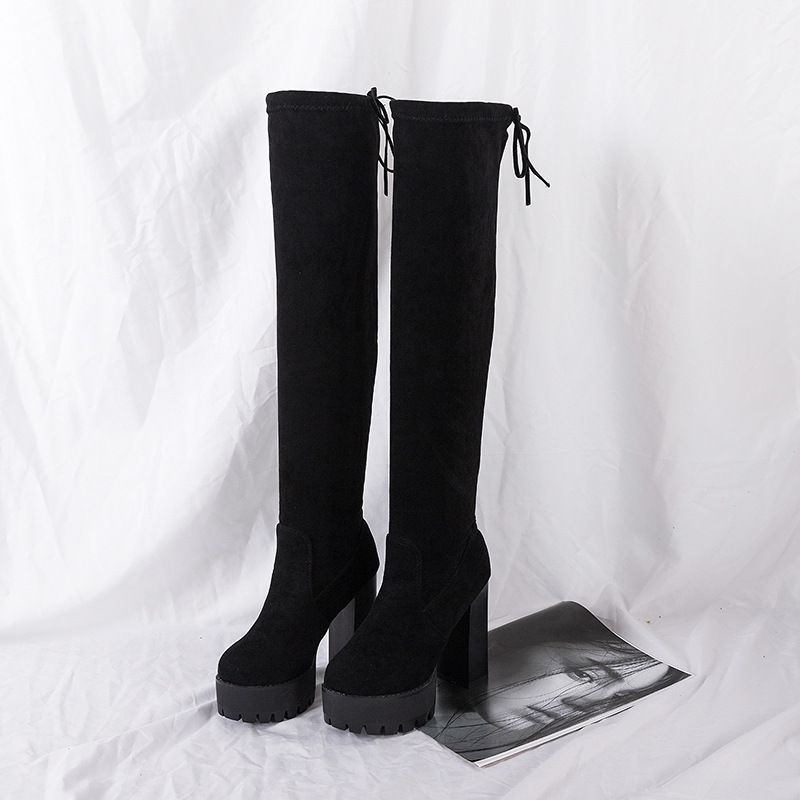 Over-the-Knee For Women, Trendy Autumn Fleece-Lined High Thick Sole Stretch Long Boots, Chunky Heel Martin Boots_vogvips.com