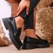 Low Top Women's Slip-On Shoes Spring Style Thick Soled Chunky Heel Leather_vogvips.com