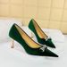 1818-K80 Banquet Women's Heels, Xishi Suede Surface, Shallow Mouth, Pointed Water Diamond Buckle, Metal Decorative High_vogvips.com