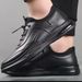 Men's Spring New Casual Business Versatile Fashion Trend Cushion Elastic Black Sports Leather Shoes_vogvips.com