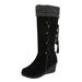 Women's Plus Size Wedge Heel Fashion Boots Suede Fur Trimmed Cuff Back Lace Up High Boots Autumn_vogvips.com