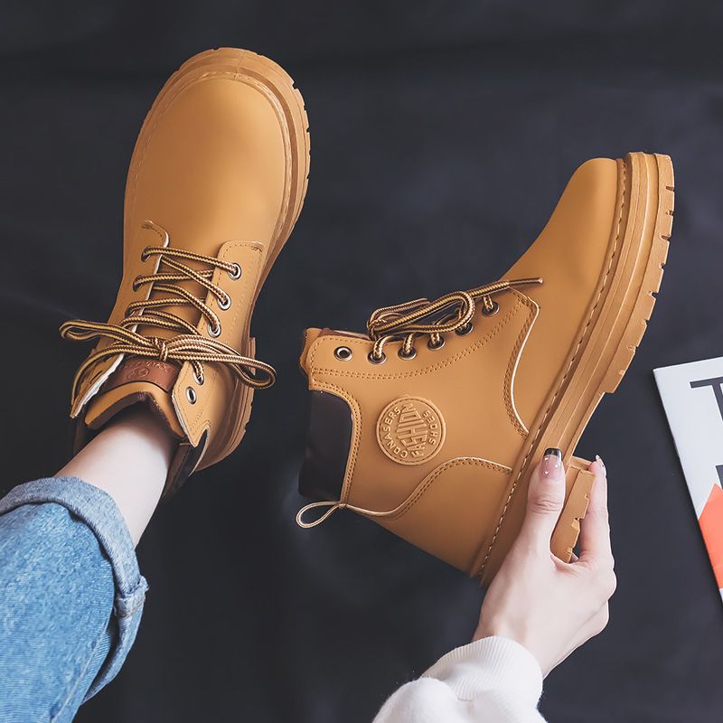Couple Ankle 2024 Spring New British Thick Sole Versatile Motorcycle Martin Same Style Yellow Boots_vogvips.com