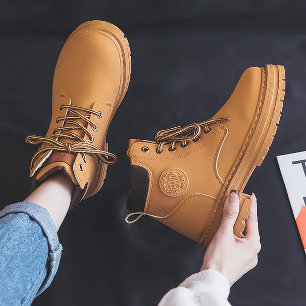Couple Ankle 2024 Spring New British Thick Sole Versatile Motorcycle Martin Same Style Yellow Boots_vogvips.com