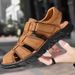 Men’s Closed Toe Nubuck Leather Outdoor Sandals, Adjustable Hook Loop Strap Non-Slip Work Walking Sandals_vogvips.com