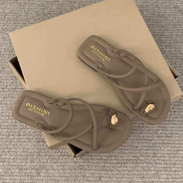 Shoes Women's Retro Style Small Metal Toe Sandals Fashionable And Versatile Flat Beach Sandals For Summer Home And Outdoor Wear_vogvips.com