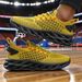 Men' Athletic Baketball Sneaker Bright Yellow Woven Upper Airy Meh Deign Men Trendy Non-lip Functional Sport_vogvips.com