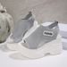 Women's Solid Color Open Toe Breathable Flat Sandals Fashion Mesh Knit Slip On Platform Beach Sandals For Summer Outdoor_vogvips.com