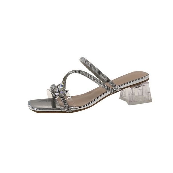 Women's Thick-heeled Slippers For Women For Summer Outdoor Wear New Style Fairy-style Bowknot Rhinestone Temperament High-heeled Crystal Sandals_vogvips.com