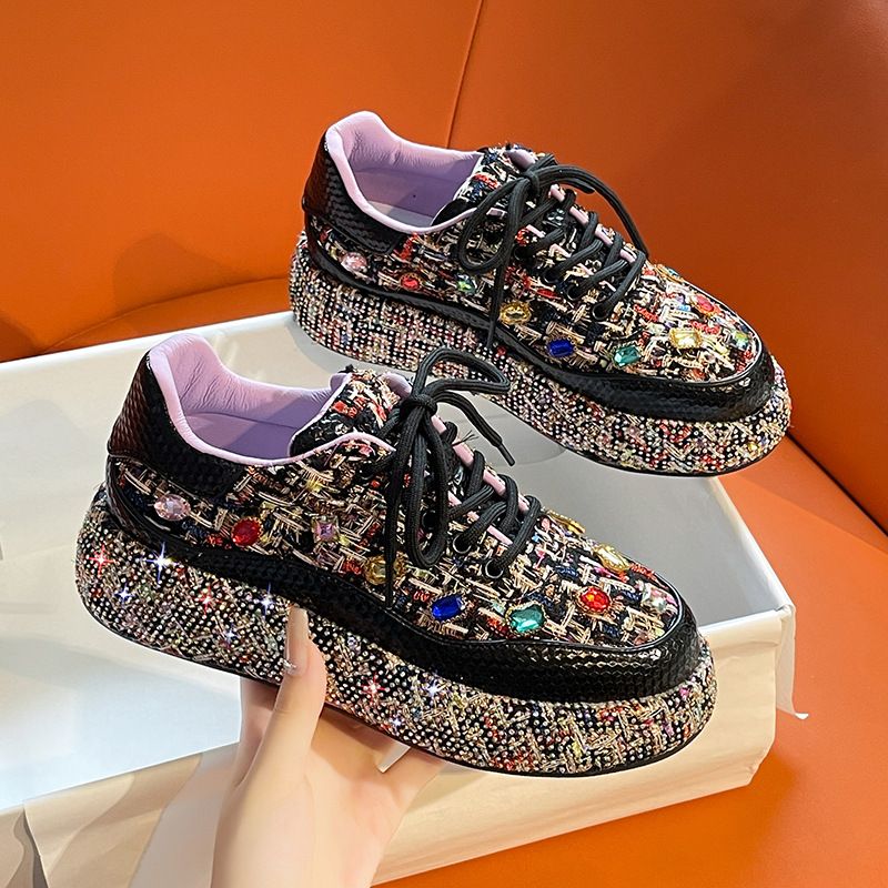 Autumn 2023 New Diamond-studded Muffin Shoes Lady Rhinestone Casual Sneakers Lady Fashion Sneakers_vogvips.com