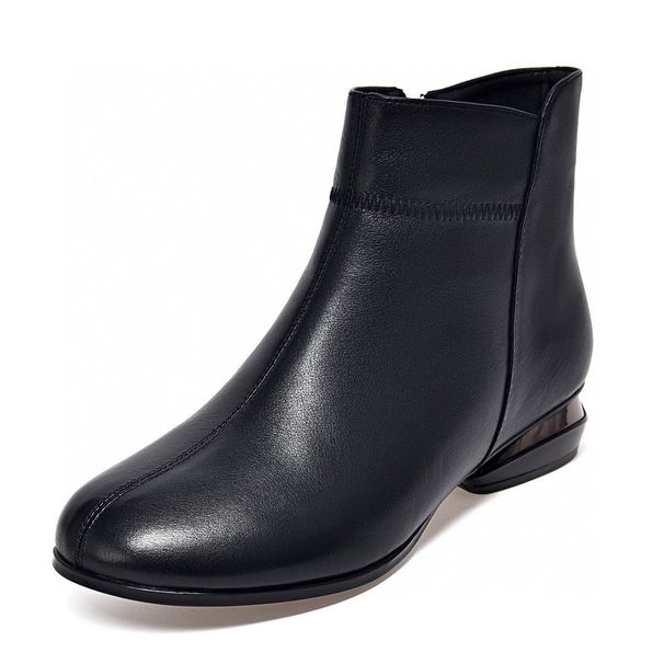 2024 New Chunky Heel Short Versatile Spring Single Boots Soft Sole Brown British Round Toe Autumn Winter Fleece-Lined_vogvips.com