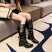 Women's Summer 2025 New Belt Buckle Pile Pointed Toe Chunky Heel Mid-Calf Slimming Over-the-Knee Long Boots_vogvips.com