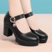 Women's Low-Heel Work Shoes – Slip-Resistant Rubber Sole & Adjustable Strap For Office/Stage (Black, 35-40, Breathable Lining)_vogvips.com