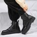 Men's Retro Chunky Sole Side-Zip Ankle Boots - Fashionable PU Leather Lace-Up Height Increasing Casual Boots_vogvips.com