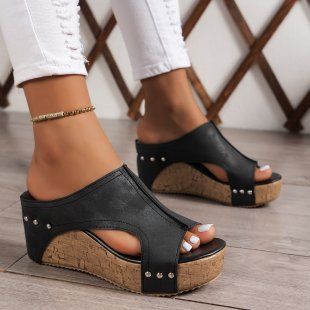Wedge Trendy Summer New Round Thick Sole Roman Sandals Women Plus Size Foreign Trade Peep Toe Platform Slippers_vogvips.com
