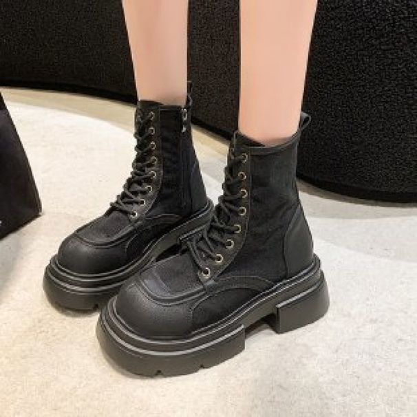 Martin For Women 2025 New Spring And Autumn British Style Thick-Soled Canvas Motorcycle Hiking Ankle Thin Yellow Boots_vogvips.com