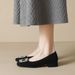 Square Head Single Shoes Women's Thick Heel French Black Work Shoes Rhinestone Shallow Mouth High Heels Women_vogvips.com