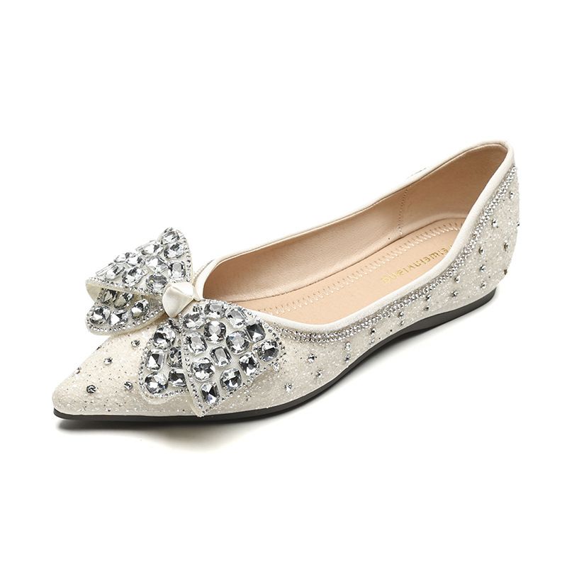 pointed Single Shoes Women's Flat Bottom Shallow Mouth One Pedal Rhinestone Beanie Shoes Women_vogvips.com