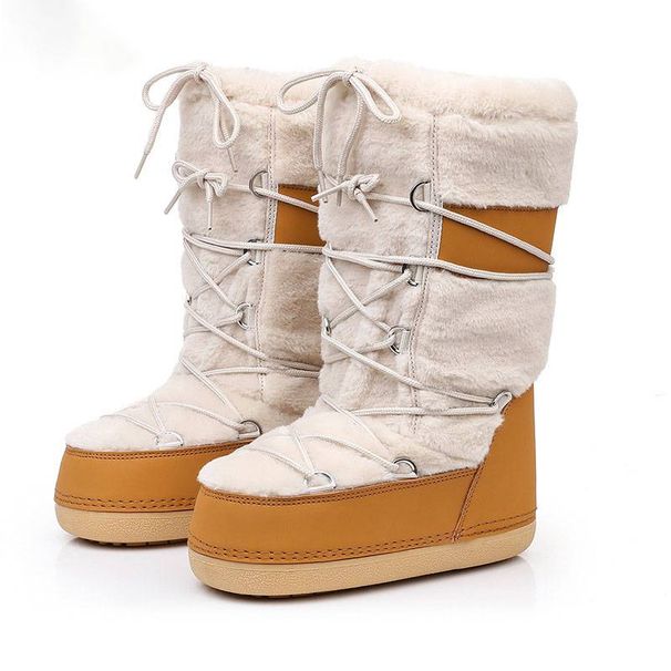 Women's Shoes Thickened Ski Space Boots Lamb Fur Fur Stitching High Top Snow Boots_vogvips.com