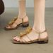 Cameido Ladies' Simple And Everyday Golden Pu Square Toe Flat Sandals_vogvips.com