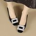 Cameido Women's Shoes Rhinestone Square Buckle Suede Chunky Heel Low Heel Office Commuting Fashion Shoes Spring_vogvips.com