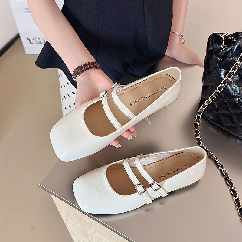 French With Skirt Mary Jane Single Shoes Women's Spring And Summer Flat Beanie Shoes Silver Small Leather Shoes_vogvips.com