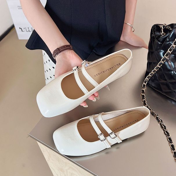 French With Skirt Mary Jane Single Shoes Women's Spring And Summer Flat Beanie Shoes Silver Small Leather Shoes_vogvips.com
